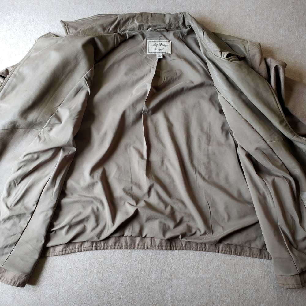 Lucky Brand Lamb Leather & Linen Moto Jacket Sz 3X Full Zip Boho Biker Coat - Picture 11 of 16